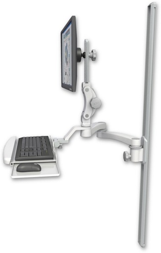 [UL550-T50-KUB-A2] AccessMount™ Ultra 550 LCD mount on a 50" wall track slider with a wrist-rest keyboard tray and a 20" double-arm