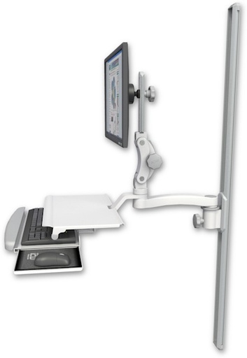 [UL550-T50-KUS-A1] AccessMount™ Ultra 550 LCD mount on a 50" wall track slider with a work surface tray and slide-out keyboard tray and an 11" arm
