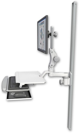 [UL550-T50-KUS-AS1] AccessMount™ Ultra 550 LCD mount on a 50" wall track slider with a work surface tray and slide-out keyboard tray and an 6" arm