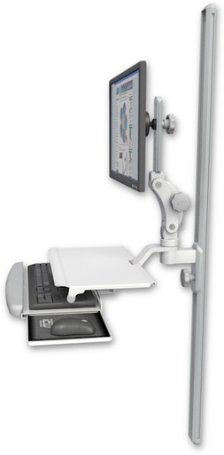 [UL550-T50-KUS] AccessMount™ Ultra 550 LCD mount on a 50" wall track slider with a work surface tray and slide-out keyboard tray