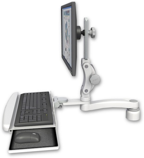 [UL550-D1-KDB-A1] AccessMount™ Ultra 550 LCD desk mount with a 1" riser, a wrist-rest keyboard tray, and an 11" arm