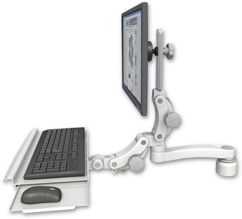 [UL550-D1-KPB-A1] AccessMount™ Ultra 550 LCD desk mount with a 1" riser, a paralink keyboard tray w/ wrist rest bend, and an 11" arm