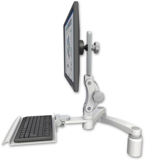 [UL550-D3-KD12-A2] AccessMount™ Ultra 550 LCD desk mount with a 3" riser, a 12" keyboard tray, and a 20" double-arm
