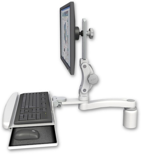 [UL550-D3-KDB-A1] AccessMount™ Ultra 550 LCD desk mount with a 3" riser, a wrist-rest keyboard tray, and an 11" arm