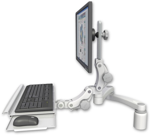 [UL550-D3-KPB-A2] AccessMount™ Ultra 550 LCD desk mount with a 3" riser, a paralink keyboard tray w/ wrist rest bend, and a 20" double-arm