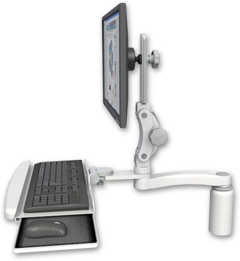 [UL550-D5-KDB-A1] AccessMount™ Ultra 550 LCD desk mount with a 5" riser, a wrist-rest keyboard tray, and an 11" arm