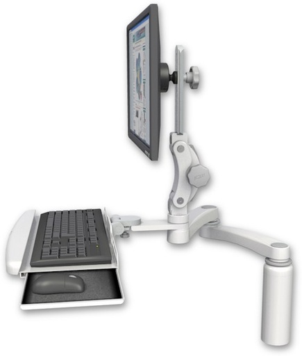 [UL550-D7-KDB-A2] AccessMount™ Ultra 550 LCD desk mount with a 7.5" riser, a wrist-rest keyboard tray, and a 20" double-arm