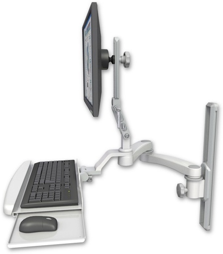 [UL510-T19-KUB-A2] AccessMount™ Ultra 510 LCD mount on a 19" wall track slider with a wrist-rest keyboard tray and a 20" double-arm