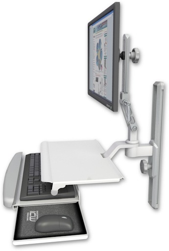 [UL510-T19-KUS] AccessMount™ Ultra 510 LCD mount on a 19" wall track slider with a work surface tray and slide-out keyboard tray