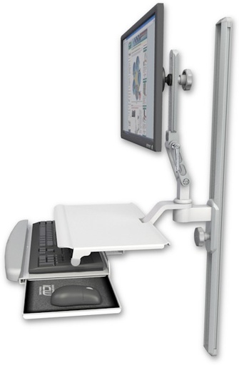 [UL510-T36-KUS] AccessMount™ Ultra 510 LCD mount on a 36" wall track slider with a work surface tray and slide-out keyboard tray
