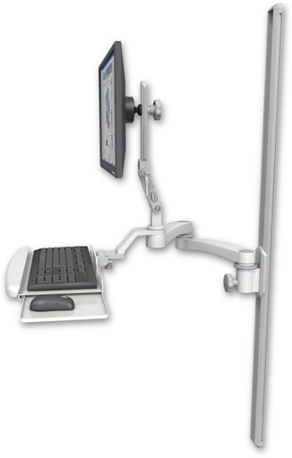 [UL510-T50-KUB-A2] AccessMount™ Ultra 510 LCD mount on a 50" wall track slider with a wrist-rest keyboard tray and a 20" double-arm