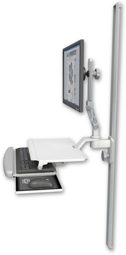 [UL510-T50-KUS] AccessMount™ Ultra 510 LCD mount on a 50" wall track slider with a work surface tray and slide-out keyboard tray