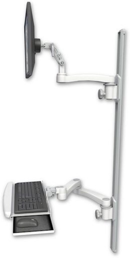 [UL500-T50D-KUB-A3] AccessMount™ Ultra 500 LCD mount on a 50" wall track with separate arms, a wrist-rest keyboard tray, and an 11" arm and 20" double-arm