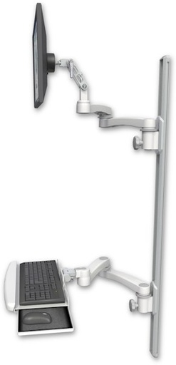 [UL500-T50D-KUB-A4] AccessMount™ Ultra 500 LCD mount on a 50" wall track with separate arms, a wrist-rest keyboard tray, and two 20" double-arms