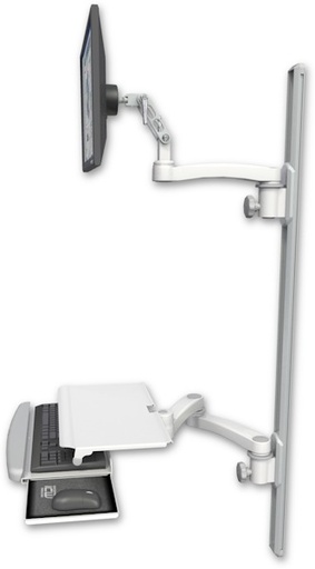 [UL500-T50D-KUS-A3] AccessMount™ Ultra 500 LCD mount on a 50" wall track with separate arms, a work surface tray and slide-out keyboard tray, and an 11" arm and 20" double-arm