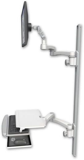 [UL500-T50D-KUS-A4] AccessMount™ Ultra 500 LCD mount on a 50" wall track with separate arms, a work surface tray and slide-out keyboard tray, and two 20" double-arms