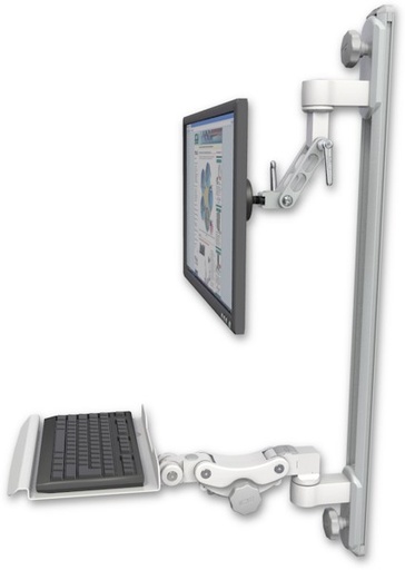 [UL500I-T36D-KP12] AccessMount™ Inverted Ultra 500 LCD mount on a 36" wall track with separate arms and a 12" paralink keyboard tray