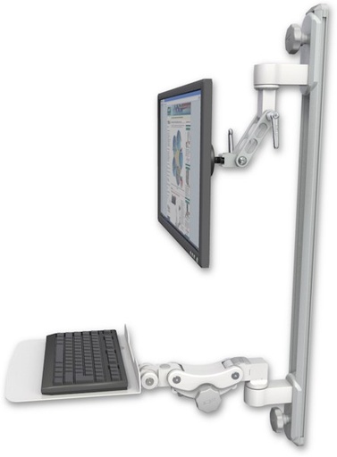 [UL500I-T36D-KP12F] AccessMount™ Inverted Ultra 500 LCD mount on a 36" wall track with separate arms and a 12" flat paralink keyboard tray