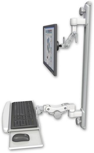 [UL500I-T36D-KPB] AccessMount™ Inverted Ultra 500 LCD mount on a 36" wall track with separate arms and a paralink keyboard tray w/ wrist rest bend
