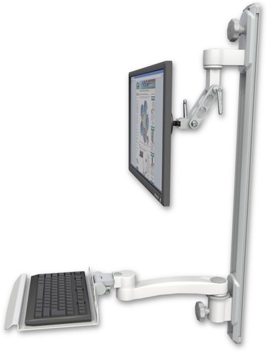 [UL500I-T36D-KU12-A1] AccessMount™ Inverted Ultra 500 LCD mount on a 36" wall track with separate arms, a 12" keyboard tray, and an 11" arm