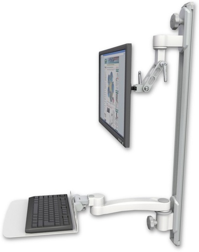 [UL500I-T36D-KU12F-A1] AccessMount™ Inverted Ultra 500 LCD mount on a 36" wall track with separate arms, a 12" flat keyboard tray, and an 11" arm