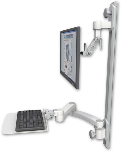 [UL500I-T36D-KU12F-A2] AccessMount™ Inverted Ultra 500 LCD mount on a 36" wall track with separate arms, a 12" flat keyboard tray, and a 20" double-arm
