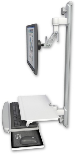[UL500I-T36D-KUS] AccessMount™ Inverted Ultra 500 LCD mount on a 36" wall track with separate arms and a work surface tray and slide-out keyboard tray