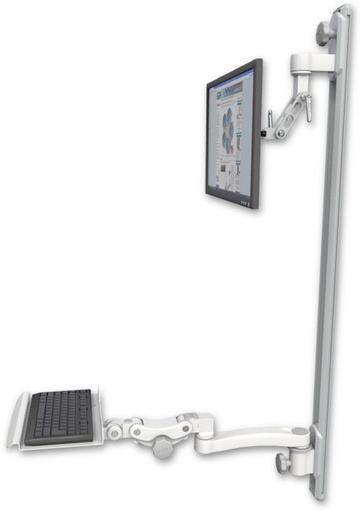 [UL500I-T50D-KP12-A1] AccessMount™ Inverted Ultra 500 LCD mount on a 50" wall track with separate arms, a 12" paralink keyboard tray, and an 11" arm