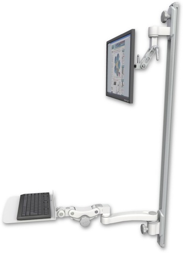 [UL500I-T50D-KP12F-A1] AccessMount™ Inverted Ultra 500 LCD mount on a 50" wall track with separate arms, a 12" flat paralink keyboard tray, and an 11" arm
