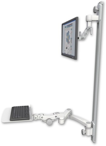 [UL500I-T50D-KP12F-A2] AccessMount™ Inverted Ultra 500 LCD mount on a 50" wall track with separate arms, a 12" flat paralink keyboard tray, and a 20" double-arm