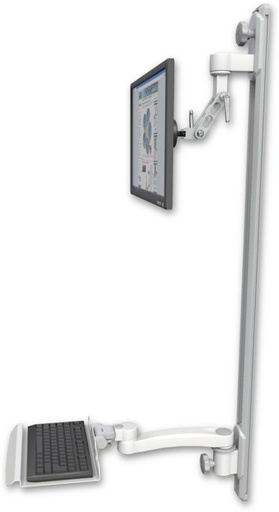 [UL500I-T50D-KU12-A1] AccessMount™ Inverted Ultra 500 LCD mount on a 50" wall track with separate arms, a 12" keyboard tray, and an 11" arm