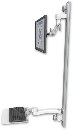 [UL500I-T50D-KU12F-A1] AccessMount™ Inverted Ultra 500 LCD mount on a 50" wall track with separate arms, a 12" flat keyboard tray, and an 11" arm