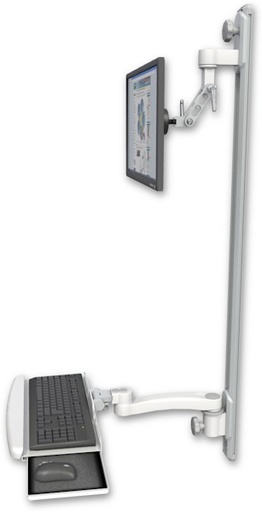 [UL500I-T50D-KUB-A1] AccessMount™ Inverted Ultra 500 LCD mount on a 50" wall track with separate arms, a wrist-rest keyboard tray, and an 11" arm
