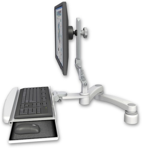 [UL510-D1-KDB-A2] AccessMount™ Ultra 510 LCD desk mount with a 1" riser, a wrist-rest keyboard tray, and a 20" double-arm