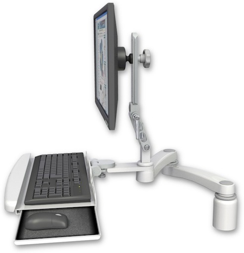 [UL510-D3-KDB-A2] AccessMount™ Ultra 510 LCD desk mount with a 3" riser, a wrist-rest keyboard tray, and a 20" double-arm