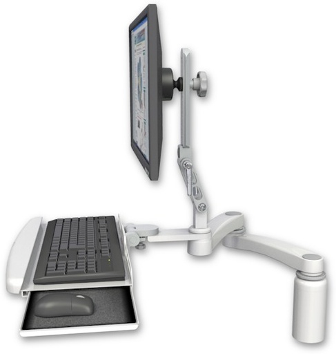 [UL510-D5-KDB-A2] AccessMount™ Ultra 510 LCD desk mount with a 5" riser, a wrist-rest keyboard tray, and a 20" double-arm