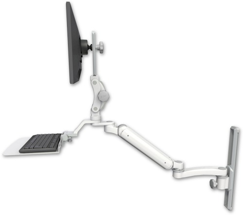 [UL182P-T19-KU12F-A1] AccessMount™ Ultra 182 Arm with Paralink monitor mount mount on a 19" wall track slider, a 12" flat keyboard tray, and an 11" arm