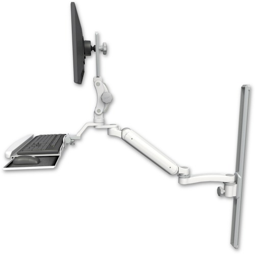 [UL182P-T36-KUB-A1] AccessMount™ Ultra 182 Arm with Paralink monitor mount mount on a 36" wall track slider, a wrist-rest keyboard tray, and an 11" arm