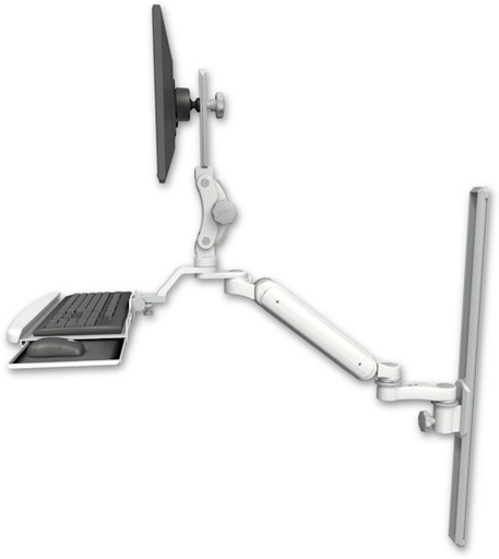 [UL182P-T36-KUB-AS1] AccessMount™ Ultra 182 Arm with Paralink monitor mount mount on a 36" wall track slider, a wrist-rest keyboard tray, and an 6" arm