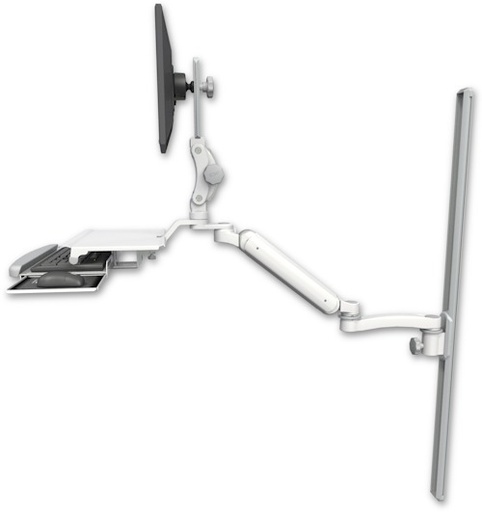 [UL182P-T50-KUS-A1] AccessMount™ Ultra 182 Arm with Paralink monitor mount mount on a 50" wall track slider, a work surface tray and slide-out keyboard tray, and an 11" arm