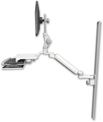 [UL182P-T50-KUS-AS1] AccessMount™ Ultra 182 Arm with Paralink monitor mount mount on a 50" wall track slider, a work surface tray and slide-out keyboard tray, and an 6" arm