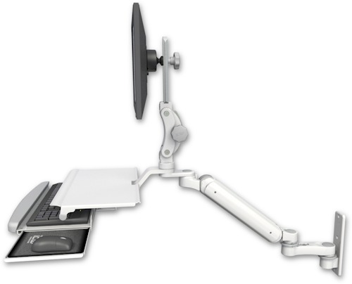 [UL182P-W3-KUS-AS1] AccessMount™ Ultra 182 Arm with Paralink monitor mount wall mount, a work surface tray and slide-out keyboard tray, and an 6" arm