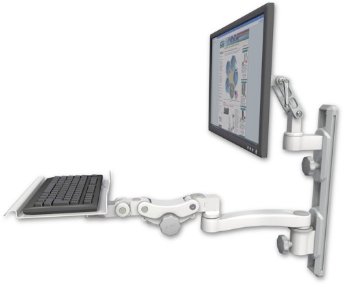 [UL500-T19D-KP12-A1] AccessMount™ Ultra 500 LCD mount on a 19" wall track with separate arms, a 12" paralink keyboard tray, and an 11" arm