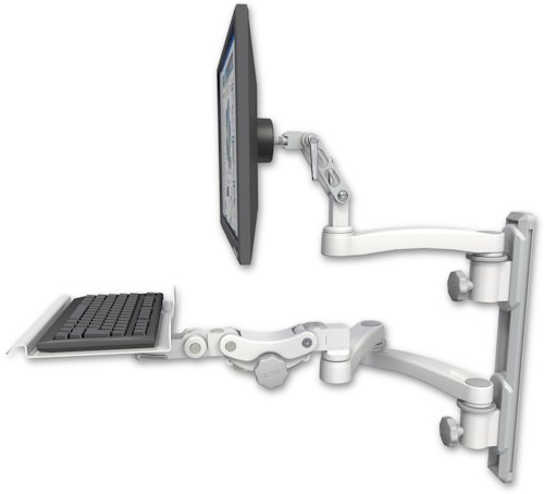 [UL500-T19D-KP12-A3] AccessMount™ Ultra 500 LCD mount on a 19" wall track with separate arms, a 12" paralink keyboard tray, and an 11" arm and 20" double-arm
