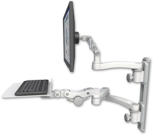 [UL500-T19D-KP12F-A3] AccessMount™ Ultra 500 LCD mount on a 19" wall track with separate arms, a 12" flat paralink keyboard tray, and an 11" arm and 20" double-arm