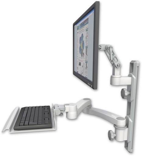 [UL500-T19D-KU12-A2] AccessMount™ Ultra 500 LCD mount on a 19" wall track with separate arms, a 12" keyboard tray, and a 20" double-arm