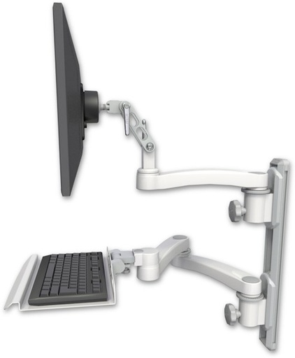 [UL500-T19D-KU12-A3] AccessMount™ Ultra 500 LCD mount on a 19" wall track with separate arms, a 12" keyboard tray, and an 11" arm and 20" double-arm