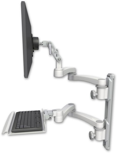 [UL500-T19D-KU12-A4] AccessMount™ Ultra 500 LCD mount on a 19" wall track with separate arms, a 12" keyboard tray, and two 20" double-arms