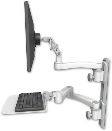 [UL500-T19D-KU12F-A3] AccessMount™ Ultra 500 LCD mount on a 19" wall track with separate arms, a 12" flat keyboard tray, and an 11" arm and 20" double-arm