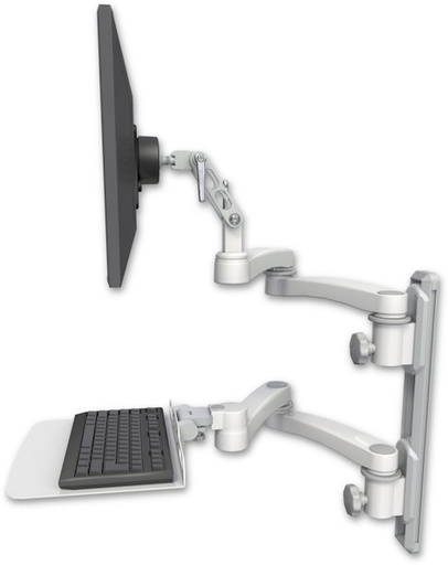 [UL500-T19D-KU12F-A4] AccessMount™ Ultra 500 LCD mount on a 19" wall track with separate arms, a 12" flat keyboard tray, and two 20" double-arms